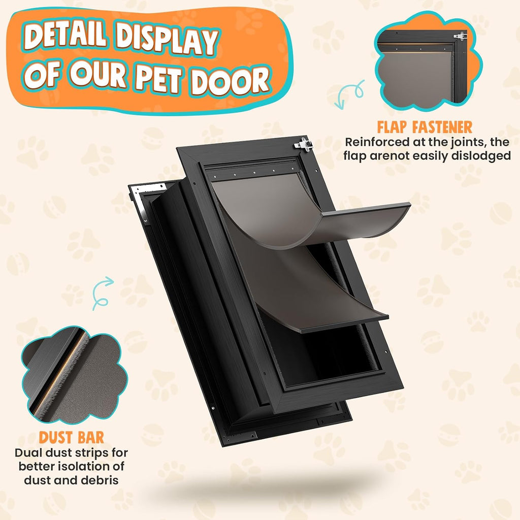 2-Flap Large Dog Door for Wall, All Aluminum Doggy Door, Pets Up to 110 LB