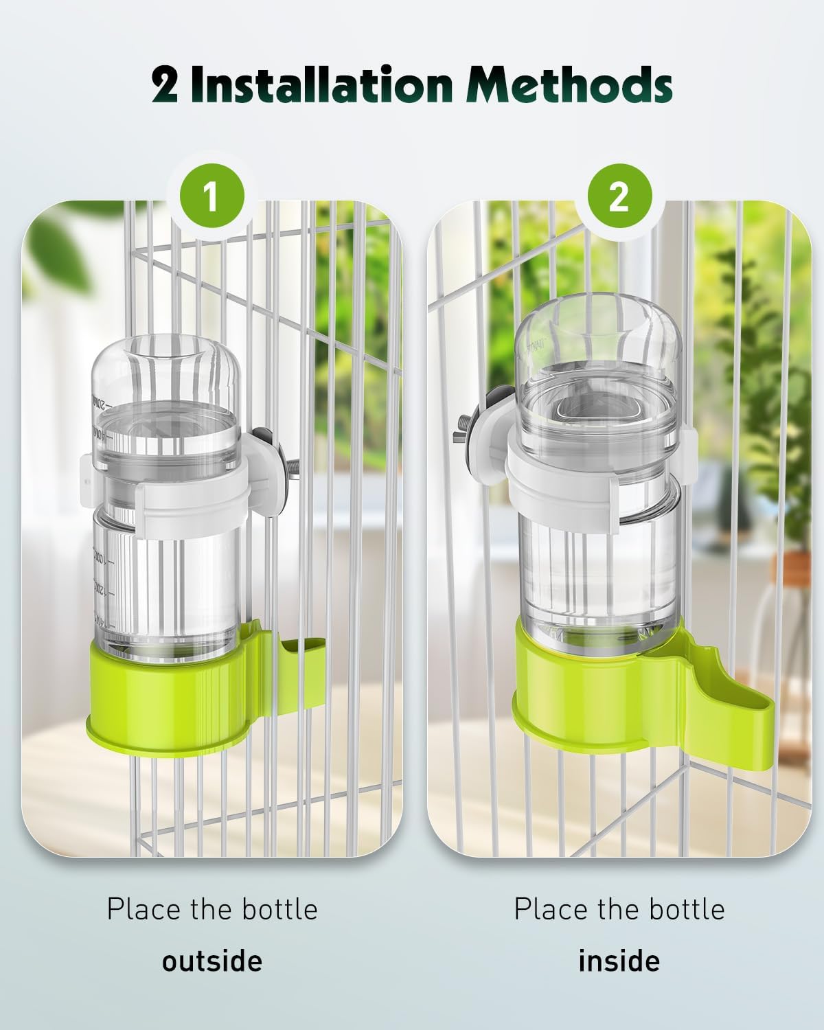 Pawfly 2 Pcs Bird Water Dispenser, Automatic Bird Water Feeder, Plastic Bird Cage Water Dispenser, Green Parrot Waterer for Parakeet Cockatiel Budgie Lovebirds (Not Fit for Food Feeding)