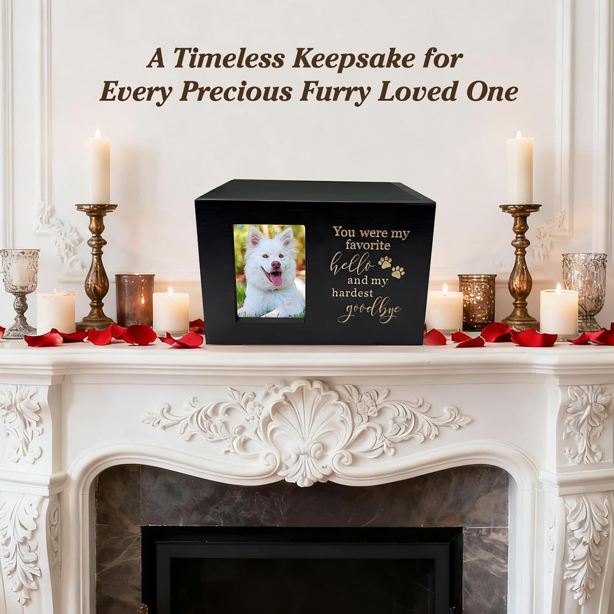 Dog Urn,Pet Urns for Dogs, Up to 80lb Pets,Pet Urn, Dog Urns for Ashes & Cat Urn, Medium Wooden Memorial Box with Photo Frame, Black Flannel Lining