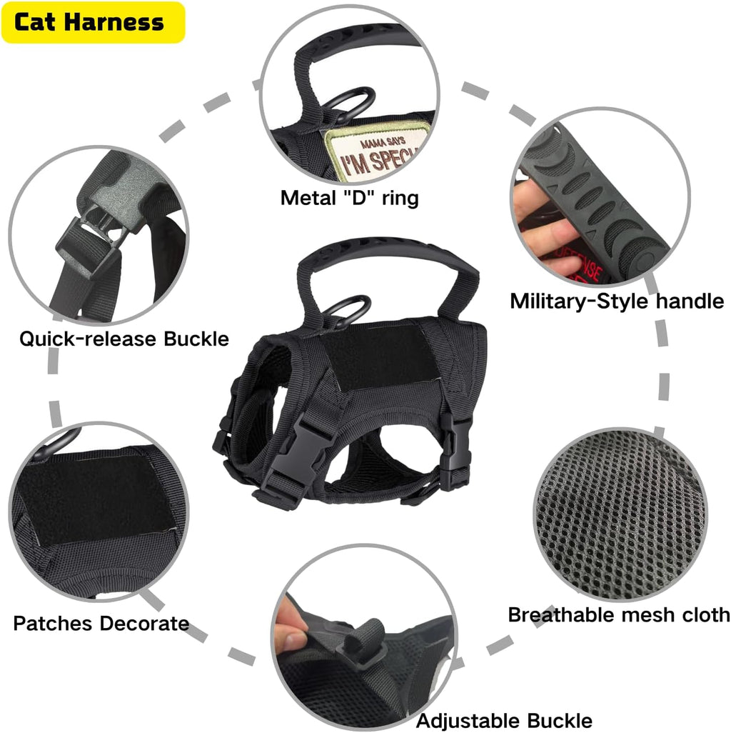 Tactical Cat Harness and Leash Set Soft Mesh Adjustable Large Cat Vest with Rubber Handle Easy to Control for Large Cat Small Dog Outdoor Walking