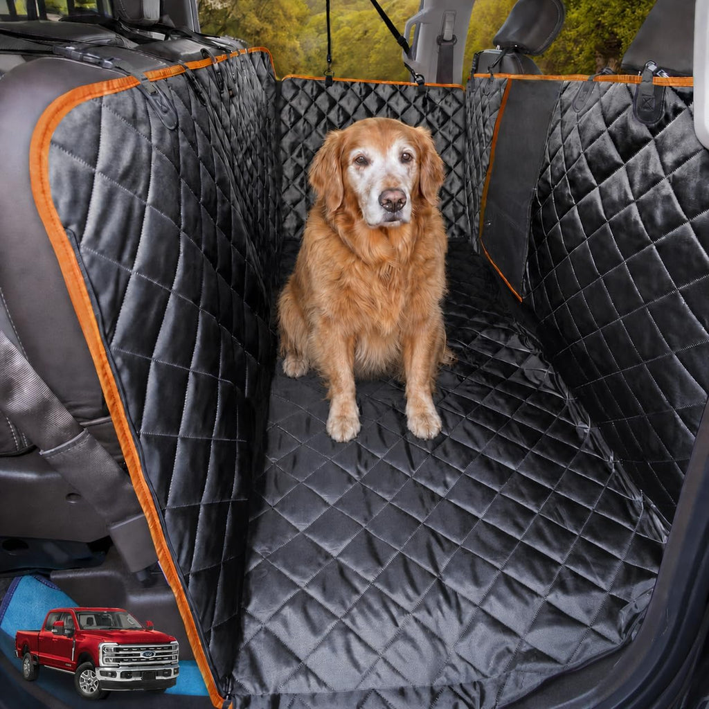 Dog Seat Cover for Trucks with Flip-Up Rear Seats, Full-Coverage Floor-Style Hammock for Large Dogs, Waterproof Nylon Oxford Protector for Full-Size Crew Cab F-150, Silverado, Sierra and Ram