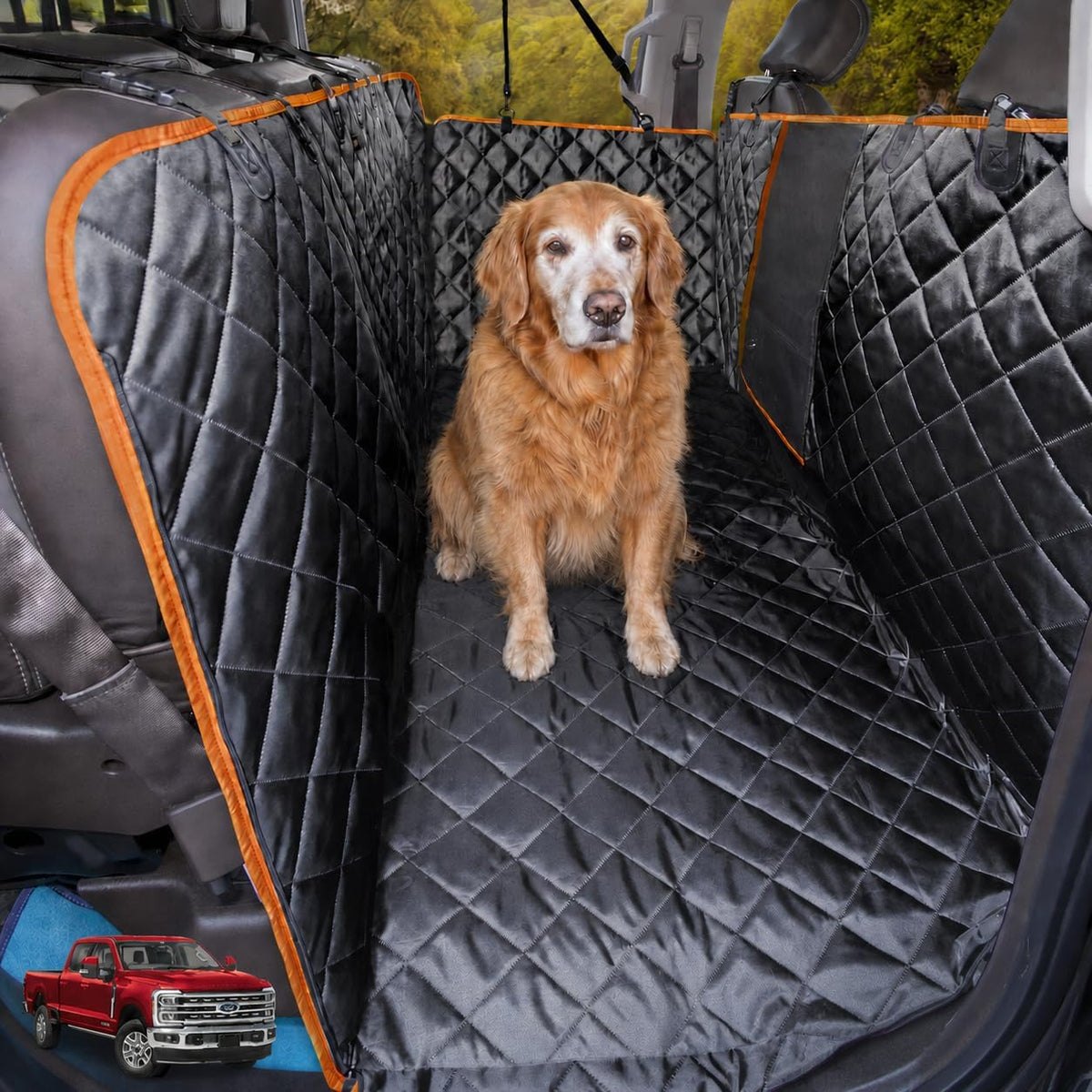 Dog Seat Cover for Trucks with Flip-Up Rear Seats, Full-Coverage Floor-Style Hammock for Large Dogs, Waterproof Nylon Oxford Protector for Full-Size Crew Cab F-150, Silverado, Sierra and Ram