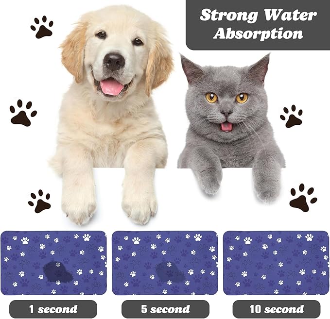 Dog Food Mat, Absorbent Water Bowl Mats Cat Pet Feeding Placemats Dark Blue 17 - Image 2