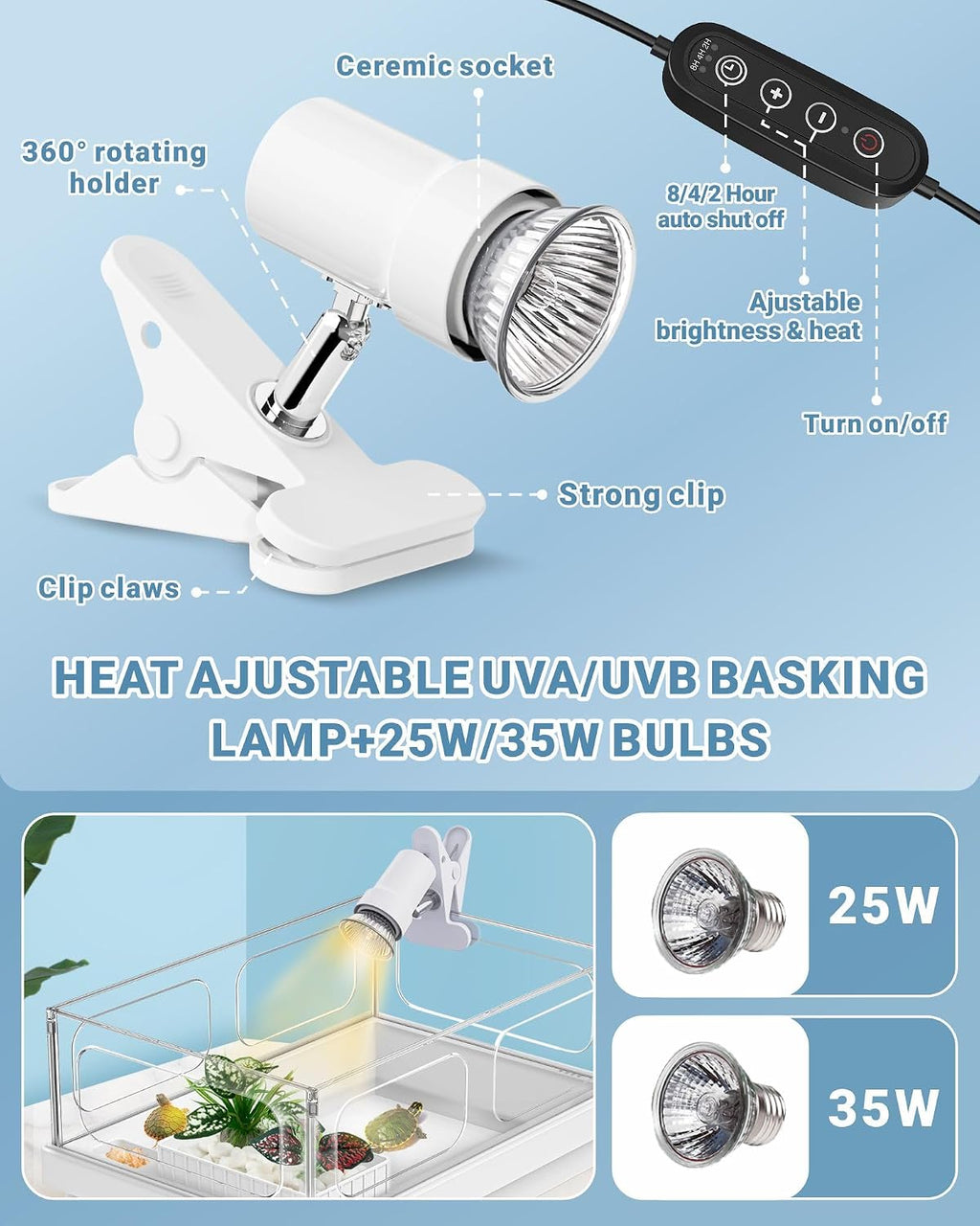 GOZILLA Small Turtle Tank Kit(Tank+Lamp+Filter), Acrylic Turtle Starter Kit with Adjustable Lamp, Reptile Habitat and Terrarium with Multi-Functional Areas for Small Reptiles. (White Kit)