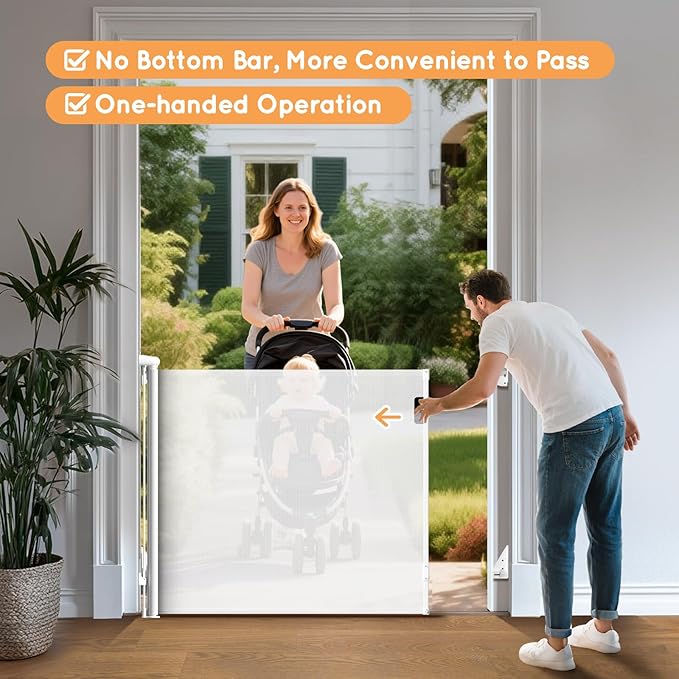 Retractable Baby Gate for Stairs, Automatic Tension, One-Hand Operation - Image 7