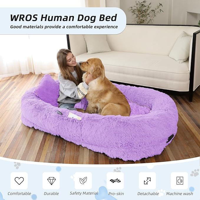 Human Dog Bed, Washable Faux Fur Pet Bed - Image 2