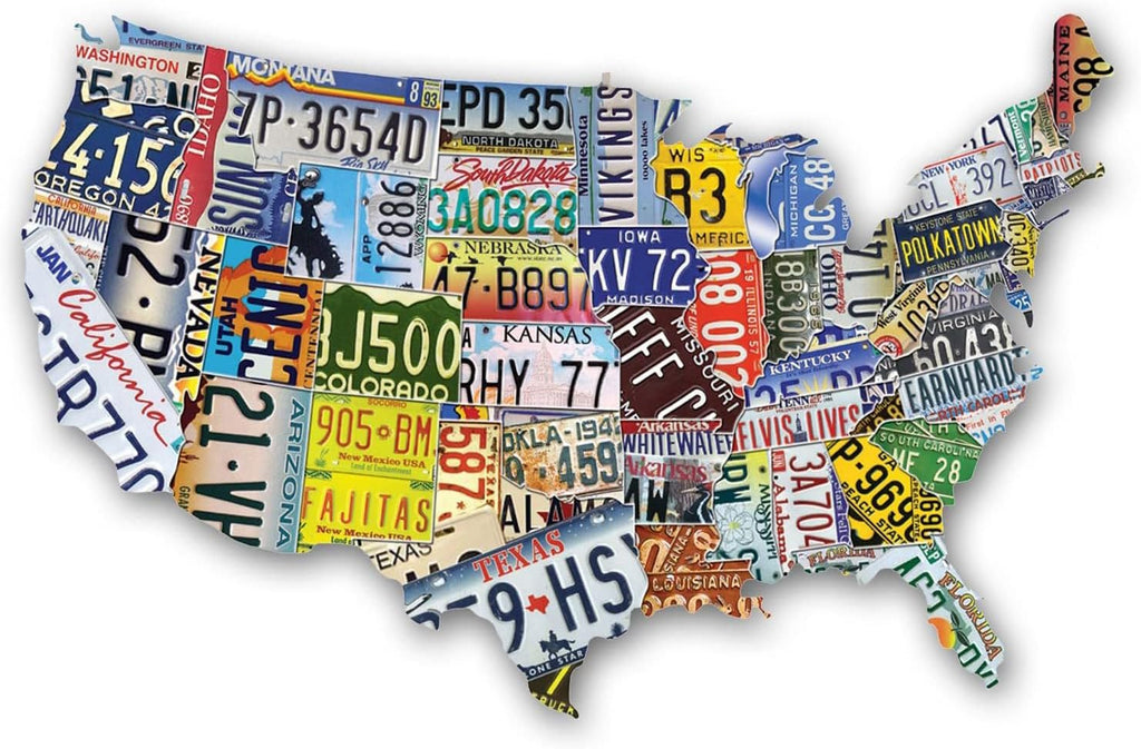 TDC Games USA-Shaped 1000-Piece Puzzle - Large Challenging Map with License Plate Art, Perfect for Game Night, House Party & Travel