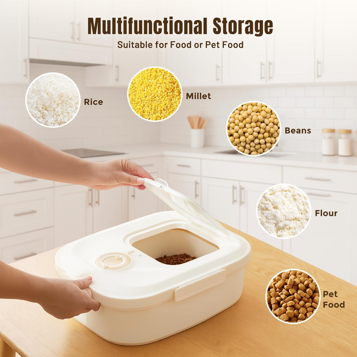 40-50lbs Collapsible Dog Food Storage Container with Wheels, Grey