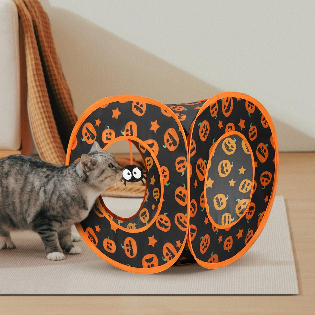 HANABASS Halloween Decorative Cat Tunnel Bed, Pop Up Cat Cube Collapsible Hideouts Play House Cave Tent Haunted House for Indoor Outdoor Kittens