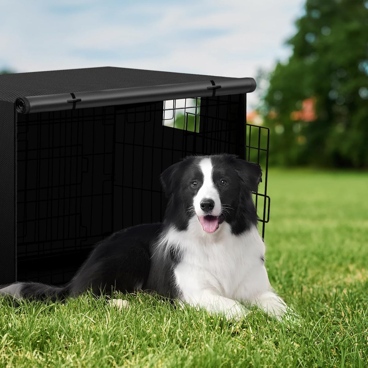 Iubyceh 48 Inch Heavy Duty Dog Crate Cover, Waterproof Oxford Fabric Pet Cage Cover, Universal Fit Wire Kennel with Ventilation Window for Indoor Outdoor Use