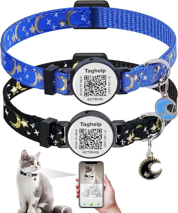 2 Pack Stars and Moon, Solid & Safe Safety Plaid Kitten Collars by Taghelp