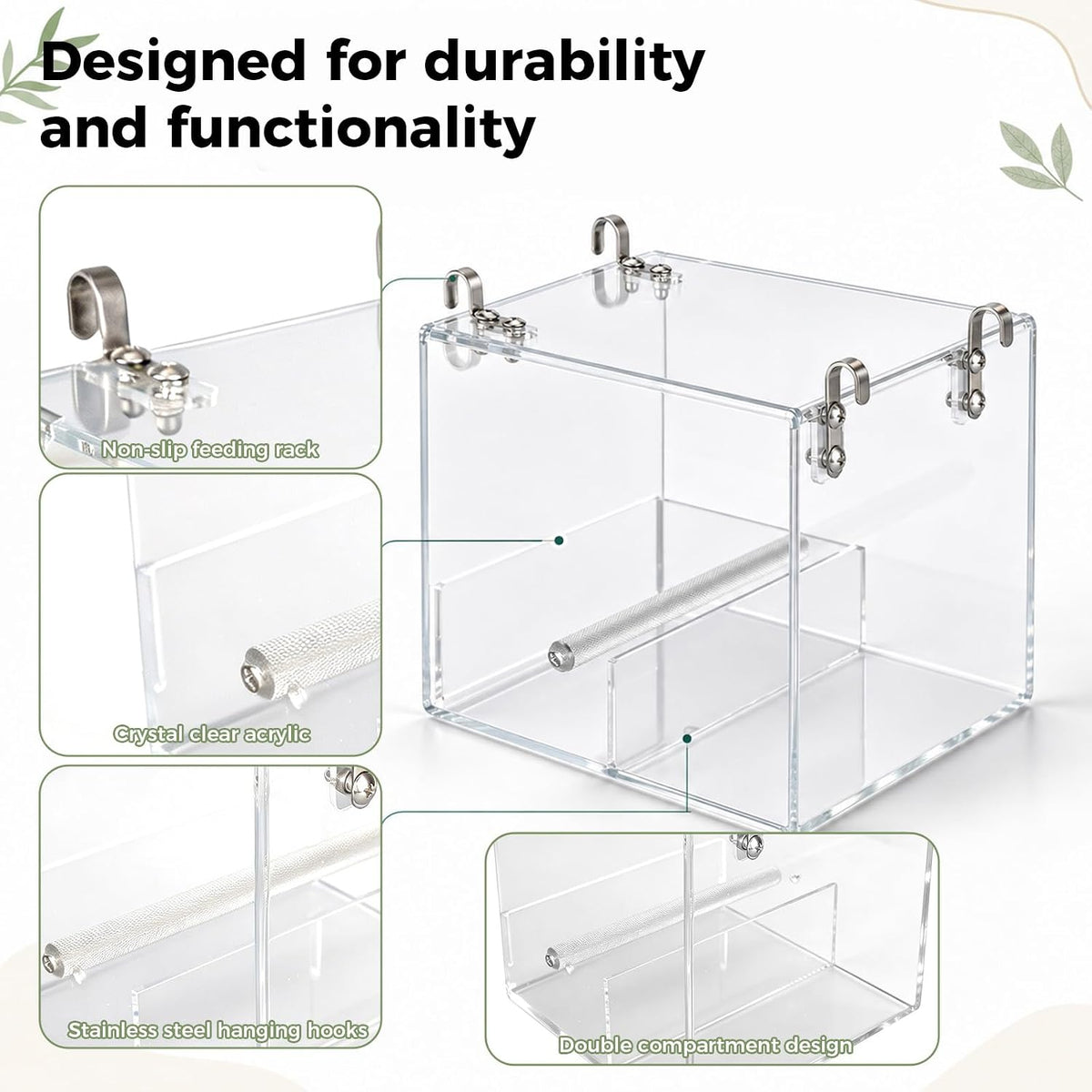 NQEUEPN Bird Cage Feeder, Clear Acrylic Clear Bird Food Feeder