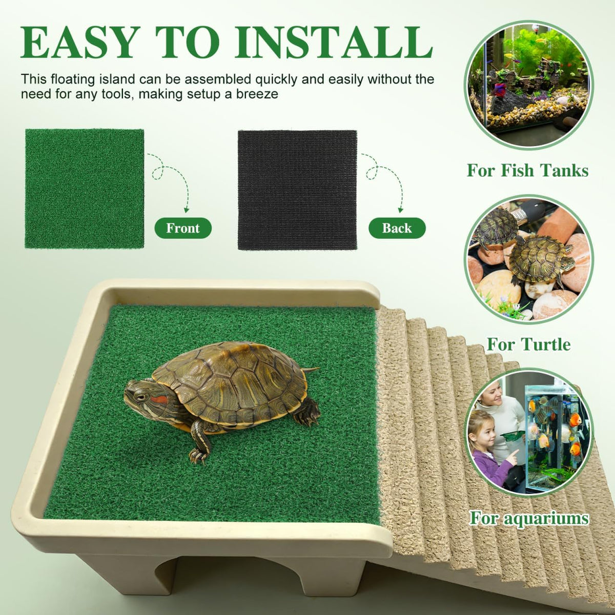 Veemoon Square Artificial Grass Carpet, Realistic Synthetic Reptile Turf Pet Cage Simulation Grass Mat/Substrate Lizard Tank Accessories Turtle Ramp Turf for Basking Platform Habitat, 9. 8×9. 8inch