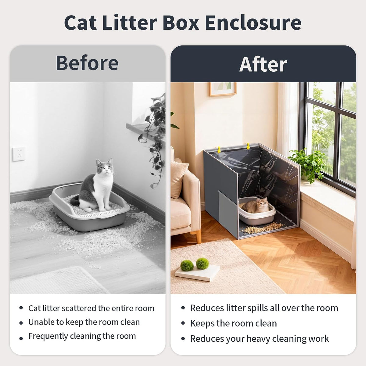 Aokeyee Gray Waterproof High Side Cat Litter Box Enclosure Splash Guard
