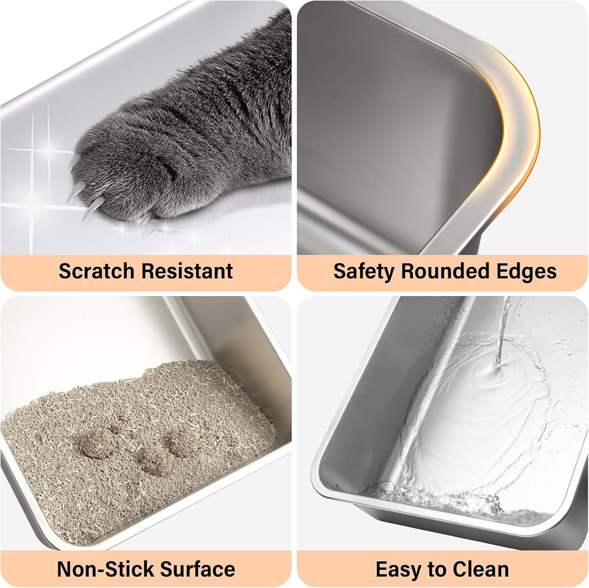 Stainless Steel Cat Litter Box with Lid, 2 Pack XL Metal Litter Box