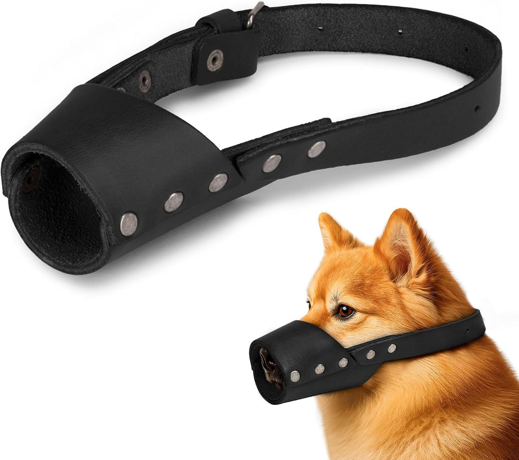 Taco Dog, Leather Dog Muzzle Guard Handmade from Full Grain Leather - Secure Training Cover, Mouth Guard Mask Prevents Biting Chewing (Bourbon Brown, Medium)