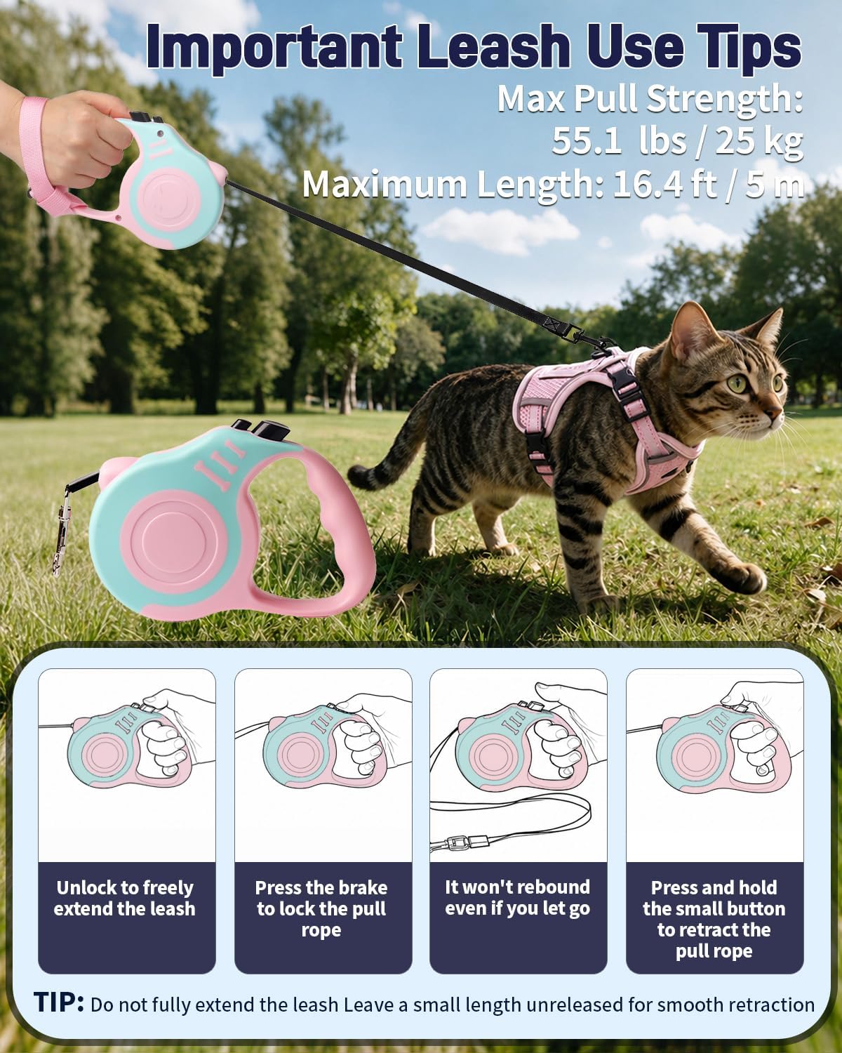 Escape Resistant Cat Harness and Leash Set with Pocket