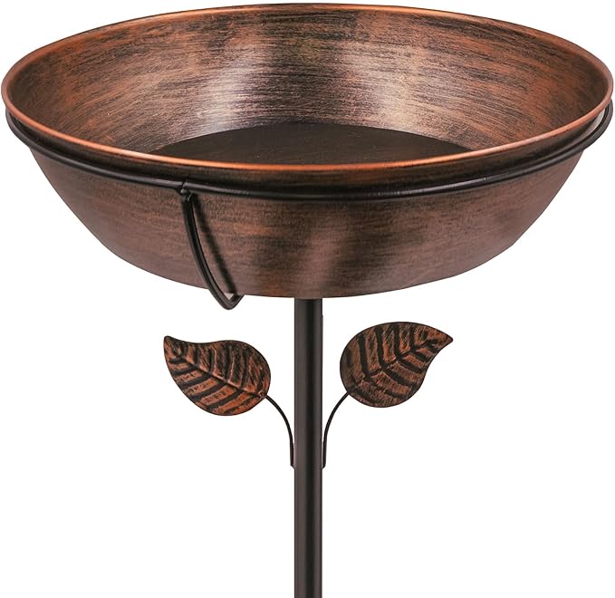 3" Deep Metal Bird Bath for Outdoors, Removable 13" Dia Bowl by OUISJYER