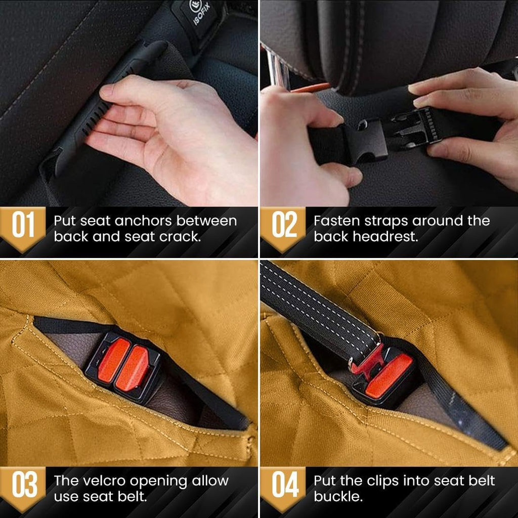 Revaz Back Seat Extender Firm Hard Bottom Hammock Bed Strong Non-Inflatable 100% Waterproof Dog Seat Extender Travel Anti-Scratch, 330lb, for All Cars, SUV, Truck,Van,Hummer Jeep Tan Color