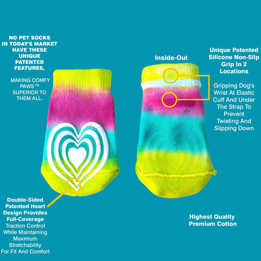 Medical Therapeutic Double Sided Non-Slip Cotton Dog Socks | PawFlex Comfy Pawz Silicone Grip on Inner Cuff No Twisting or Sliding Off | Senior & Disabled Dog Traction Control |Pet Paw Protection