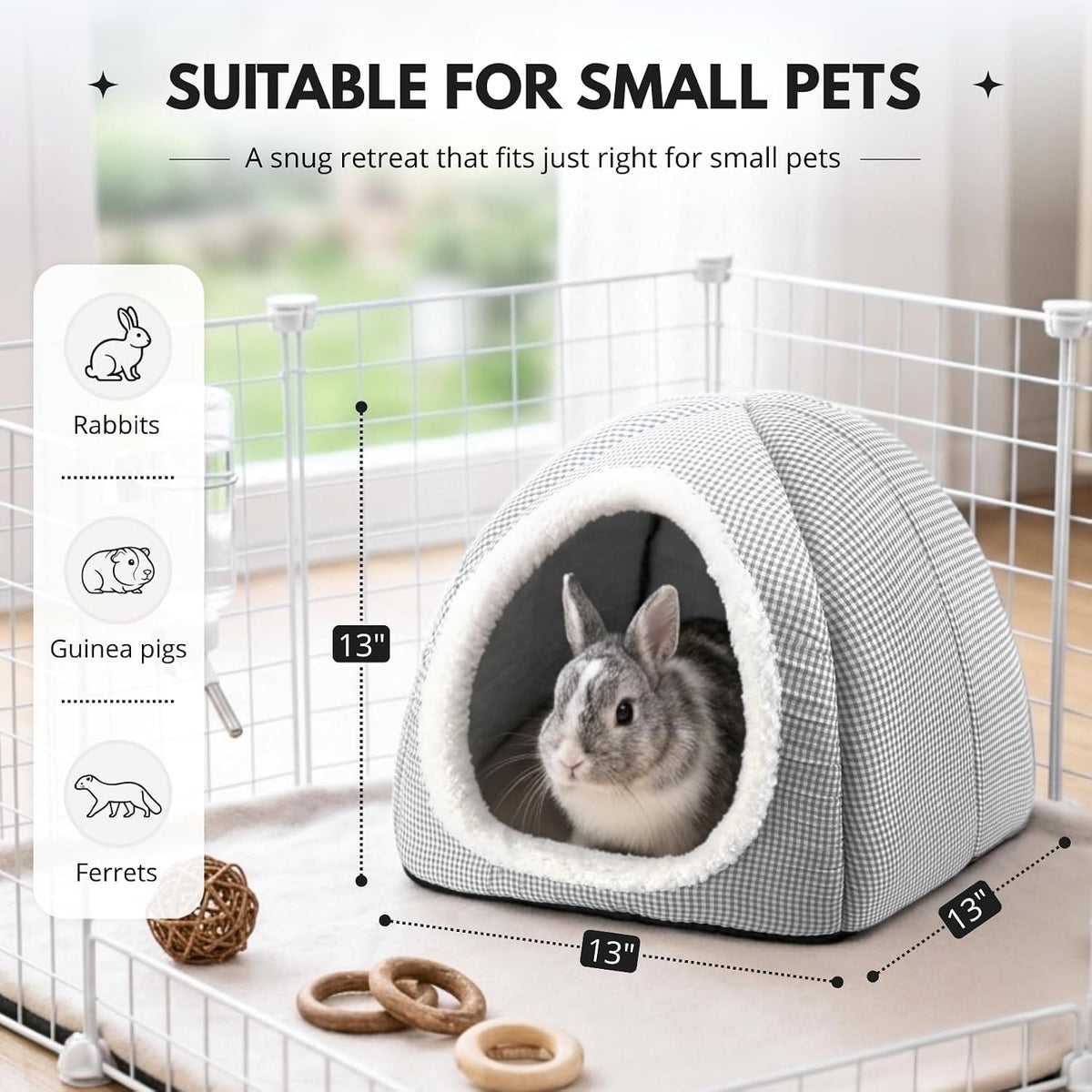 Rabbit Hideout Bed for Large Bunnies, Soft Plush Bunny House