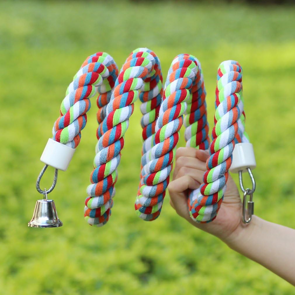 Kintor Bird Rope Bungee Perch,Cotton Chew Toy Swing for Medium Large Parrot