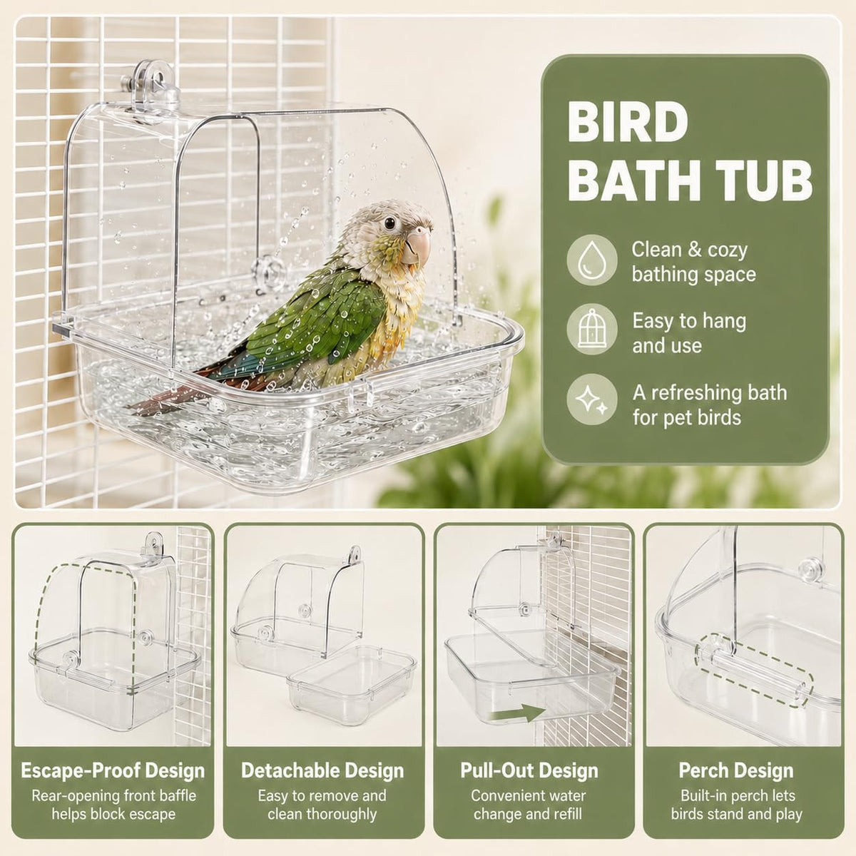 2 Pack Hanging Bird Feeder for Cage & Bird Bath for Cage, No-Mess Bird Cage Feeder and Clean Parakeet Bath Bowl, Bird Cage Accessories Suitable for Small to Medium Birds