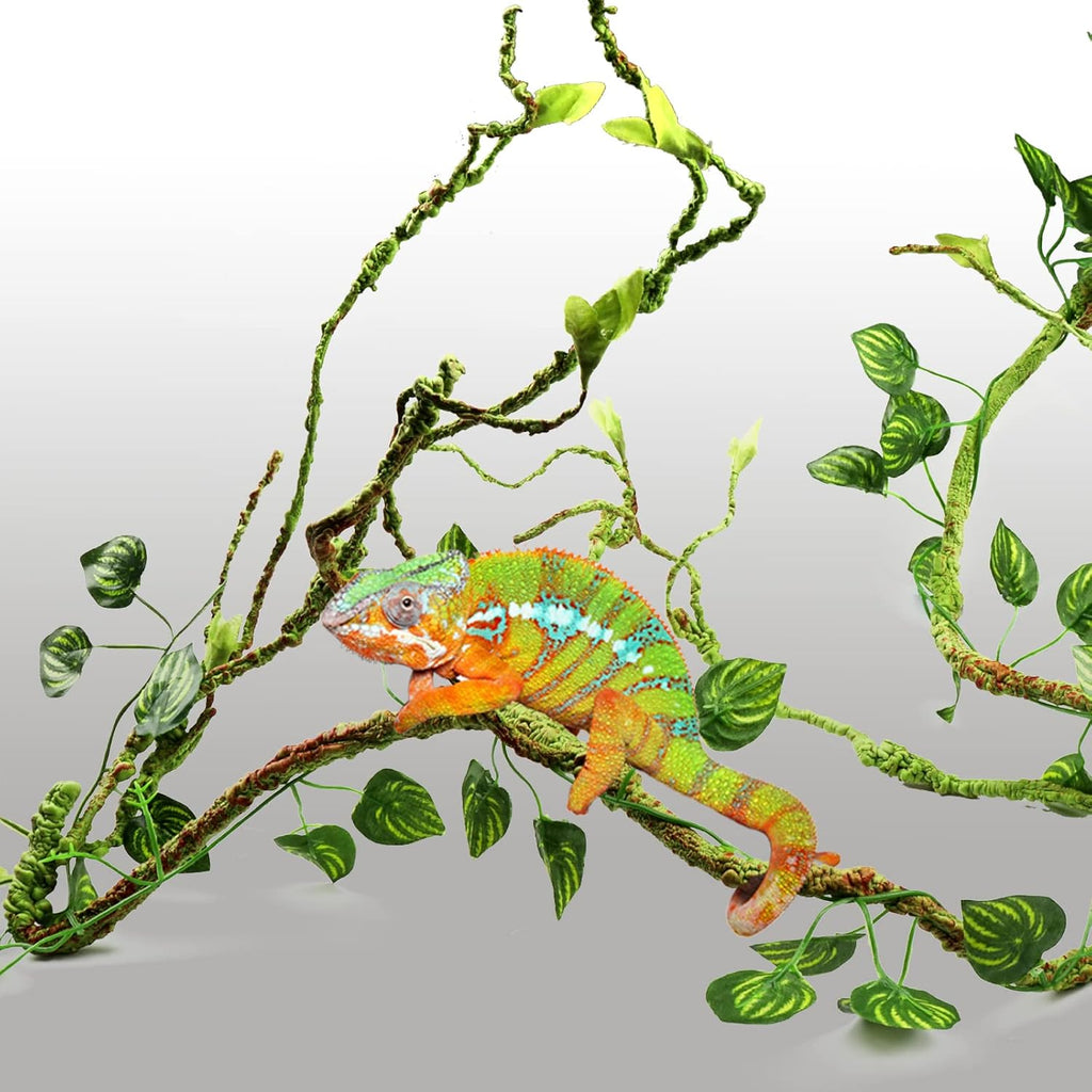 Reptile Plants, Terrarium Hanging Plant Vines Artificial Leaves Reptile Hide, Leopard Gecko Tank Accessories, Terrarium Decorations for Bearded Dragon Lizard Snake Geckos Chameleon