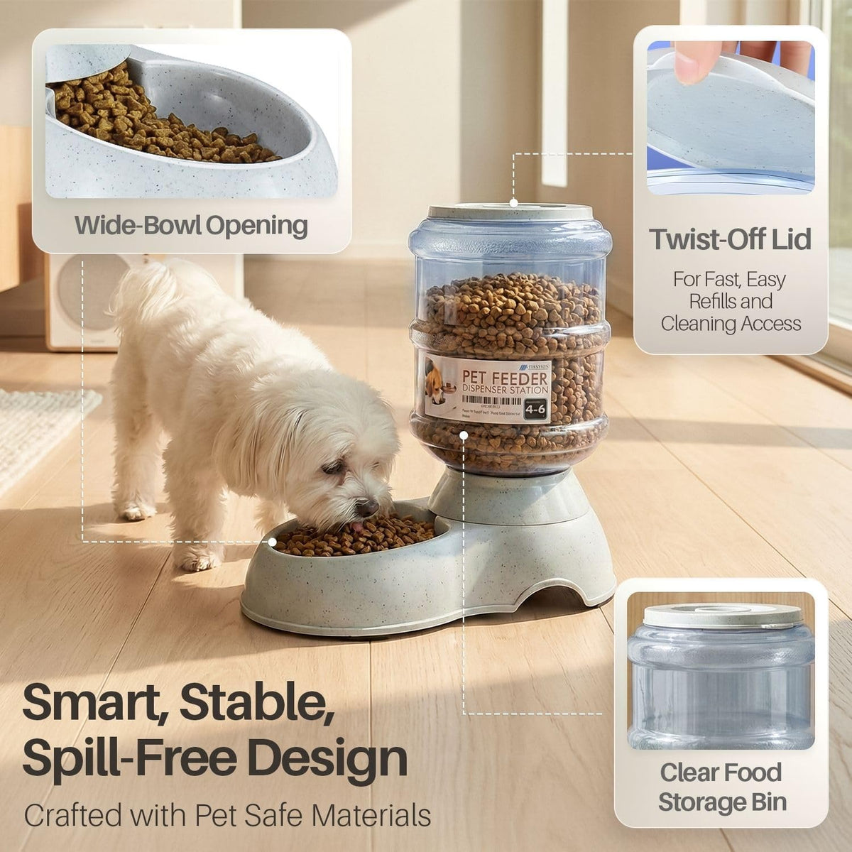 Flexzion Automatic Pet Feeder & Waterer Set of 2 Pack, Self Feeding Replenish Dog Cat Bowls, Gravity Food & Water Storage Container Fountain Jug Pet Supplies Plastic Skid Proof Rubber Feet (1 Gallon)
