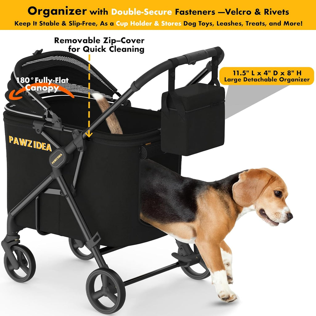 PAWZIDEA Pet Stroller for Medium to Large Dogs, One-Hand Foldable,Low-Entry