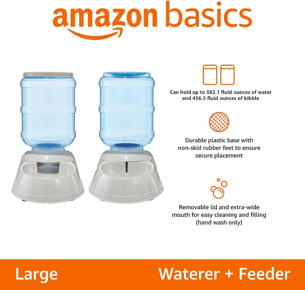 Amazon Basics Large Capacity Automatic Pet Water Dispenser and Gravity Feeder Set, Easy to Clean, 456.6fl.oz Food, 382.1fl.oz Water, Pack of 2