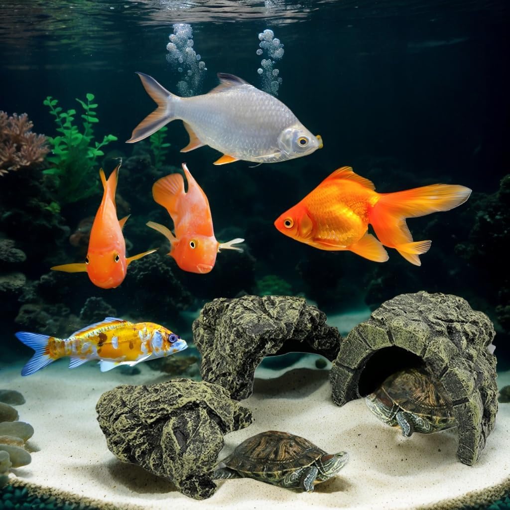 Reptile Hideout Cave, Aquarium Fish Hide Cave Decoration, Small Turtle Basking Platform Resin Rock Fish Tank Hides Habitat Decorations Reptile Hideout Nest Habitat