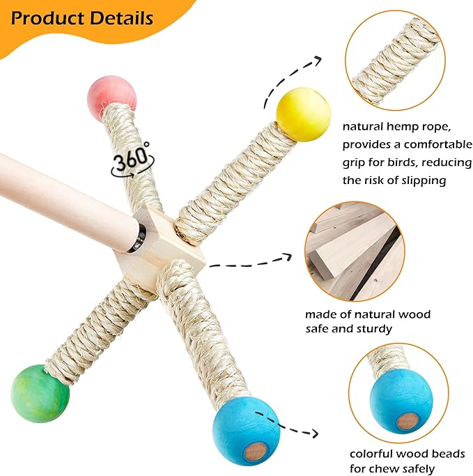 Large Bird Stand Perch Toy for Cage, Interactive Spinning Toys, Wooden Exercise - Image 5