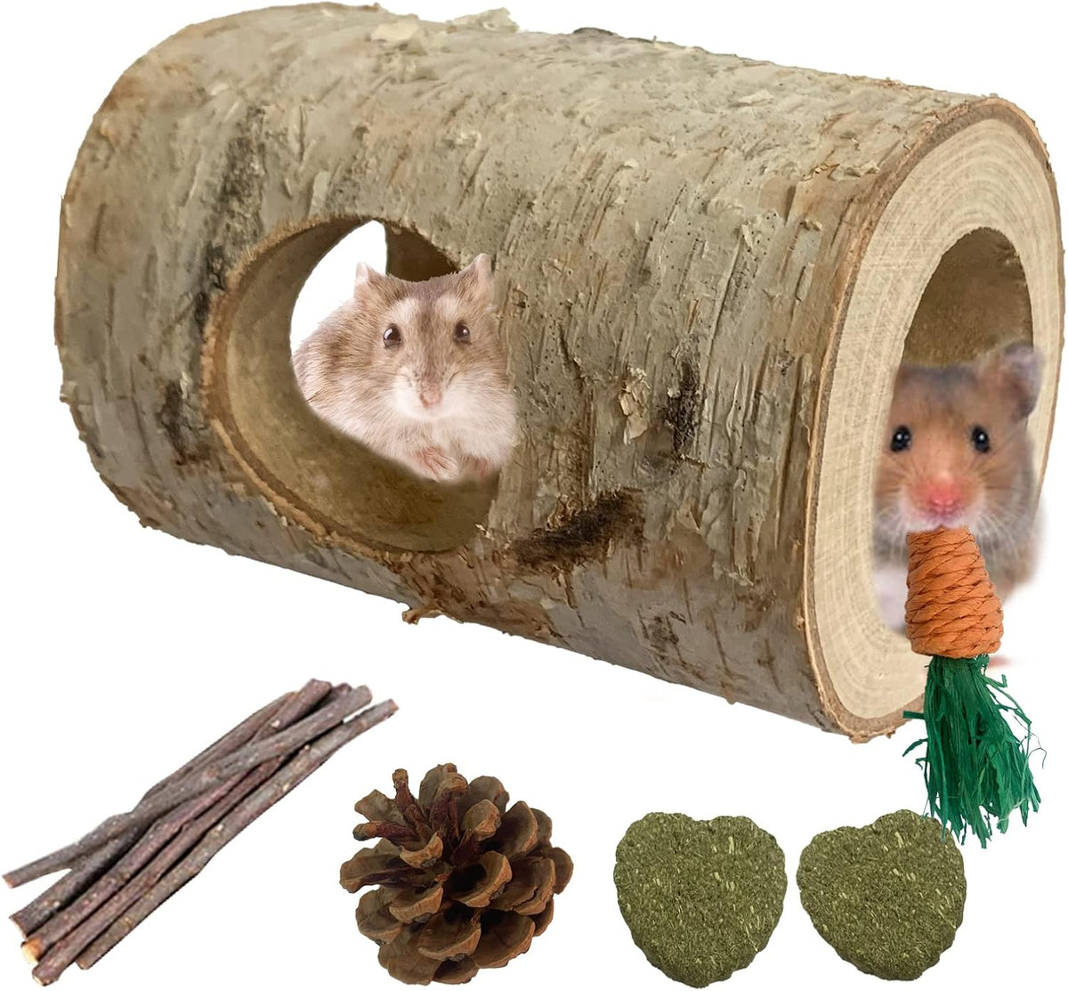 Wooden Hamster Tunnel Natural Birch Wood Tree Holes Tube Small Animal Hollow Trunk Hideout Exercise Dwarf Mice Chew Toys Cage Accessories for Chinchillas Guinea Pigs Dwarf Mouse Rat(10Pcs)
