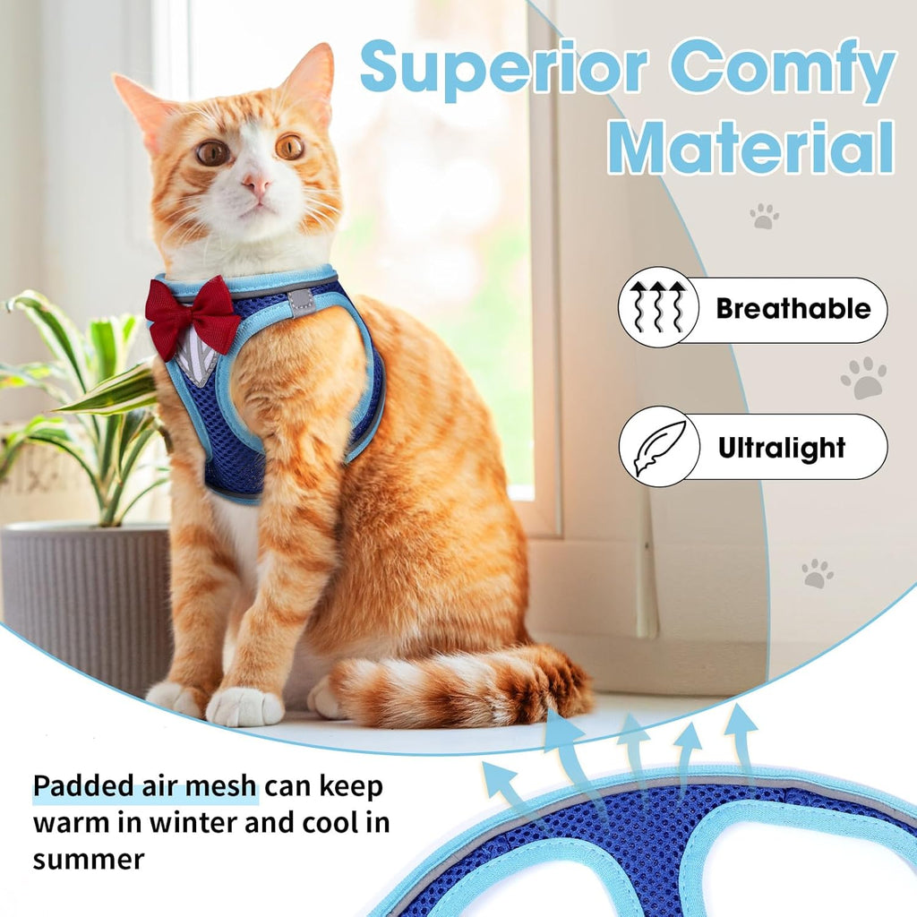 Cat Vest Harness and Leash Set, Escape Proof Kitten Harness Blue M