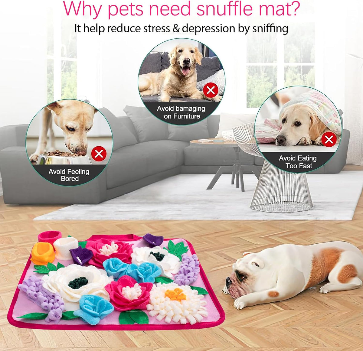 Snuffle Mat for Dogs Pet Treats Feeding Mat for Small/Medium Breed Dogs Non-Slip/Portable/Durable Interactive Dog Puzzle Toys Encourages Natural Foraging Skills (Rose Pink)