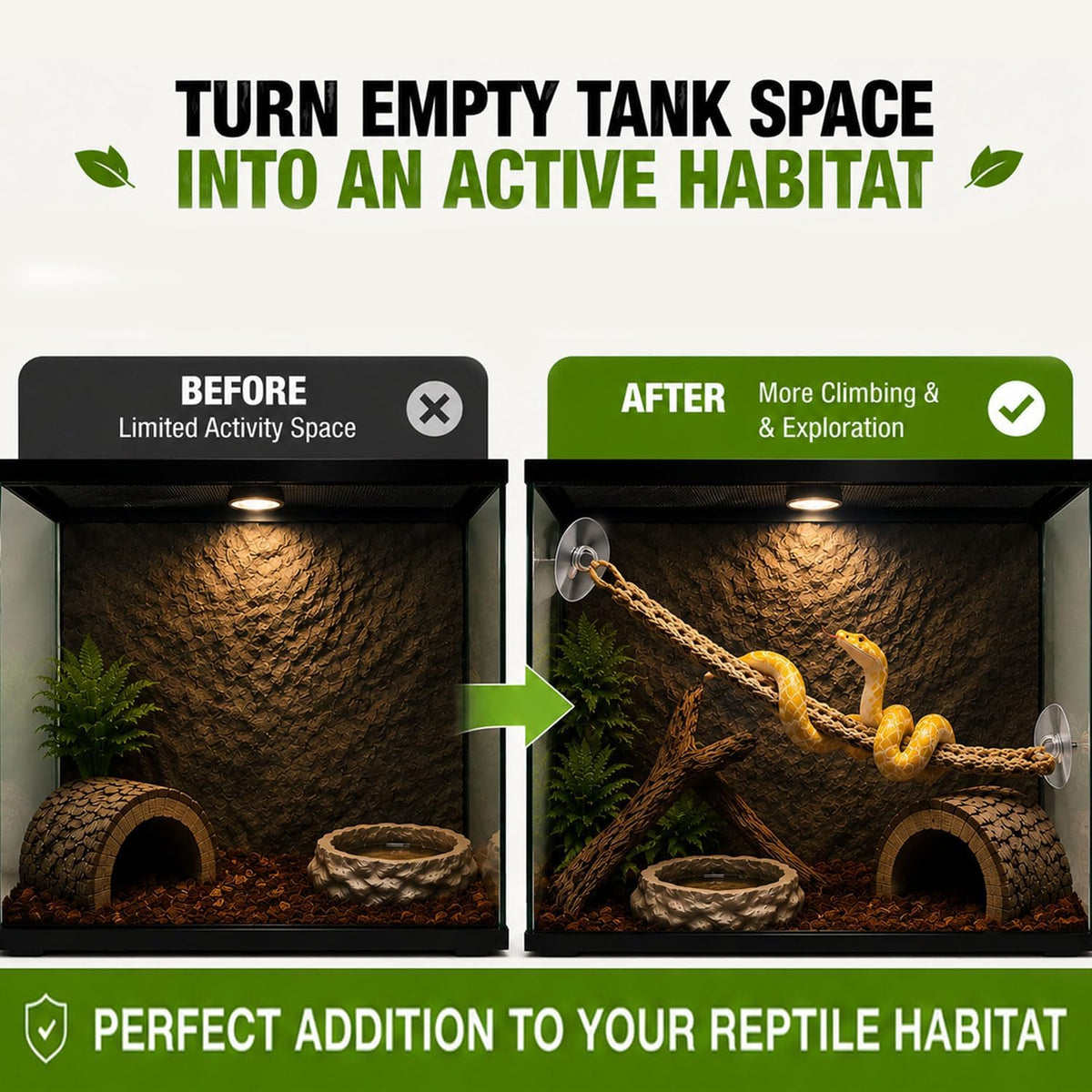 Ball Python Tank Accessories Snake Climbing Rope Reptile Enrichment Decor