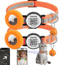 2 Pack Airtag Cat Collar,Reflective Breakaway with Smart QR Code,Orange