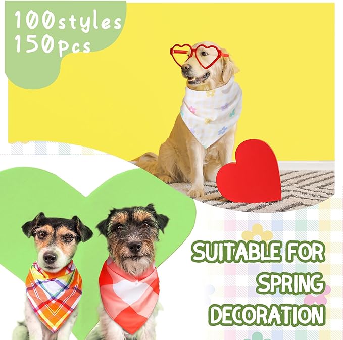150 Pcs Spring Dog Bandanas Bulk Pet Bibs Colorful Triangle Scarf Pet Bandanas - Image 5