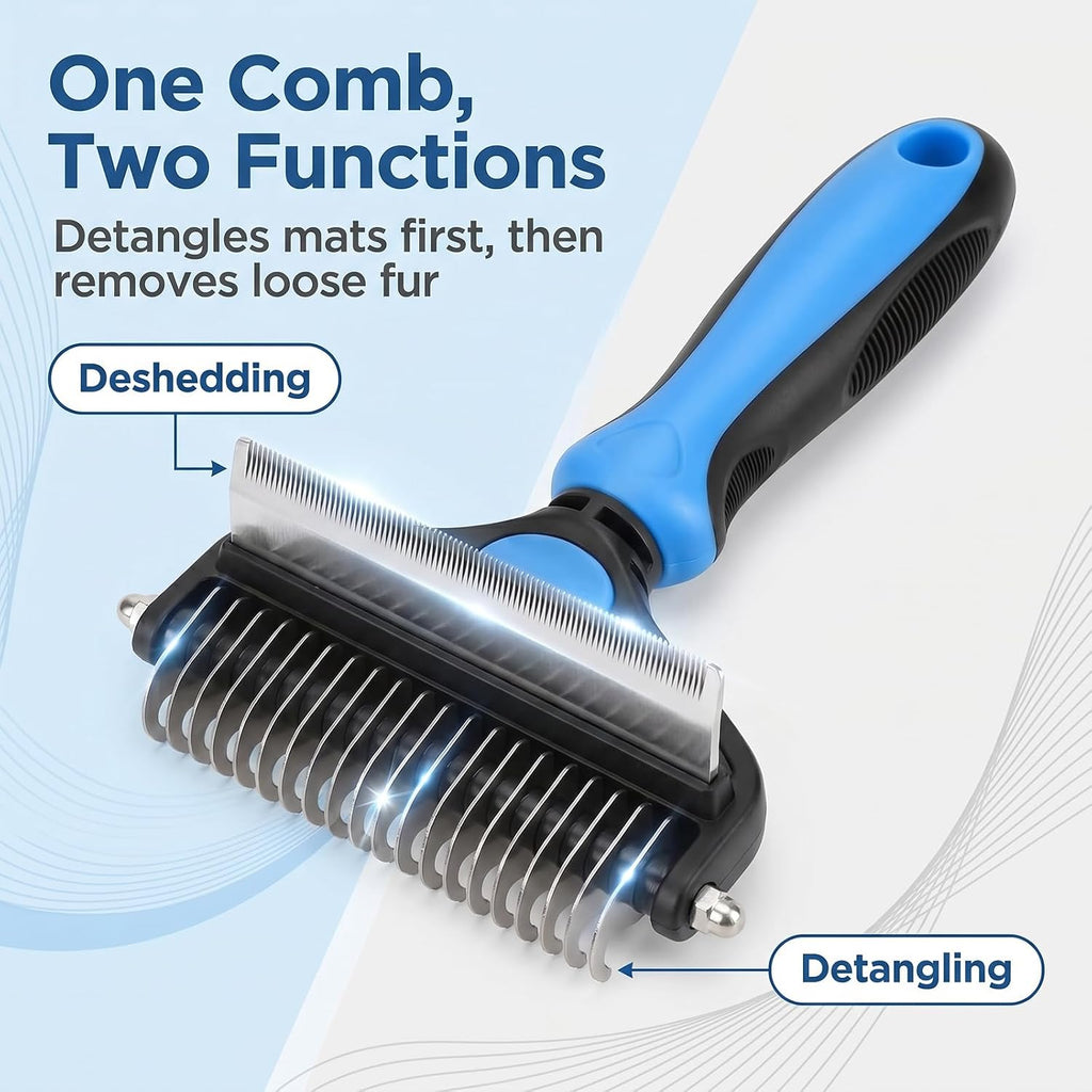 Double-Sided Dematting Rake for Dogs and Cats, Stainless Steel Undercoat Deshedding Comb for Medium and Long Hair