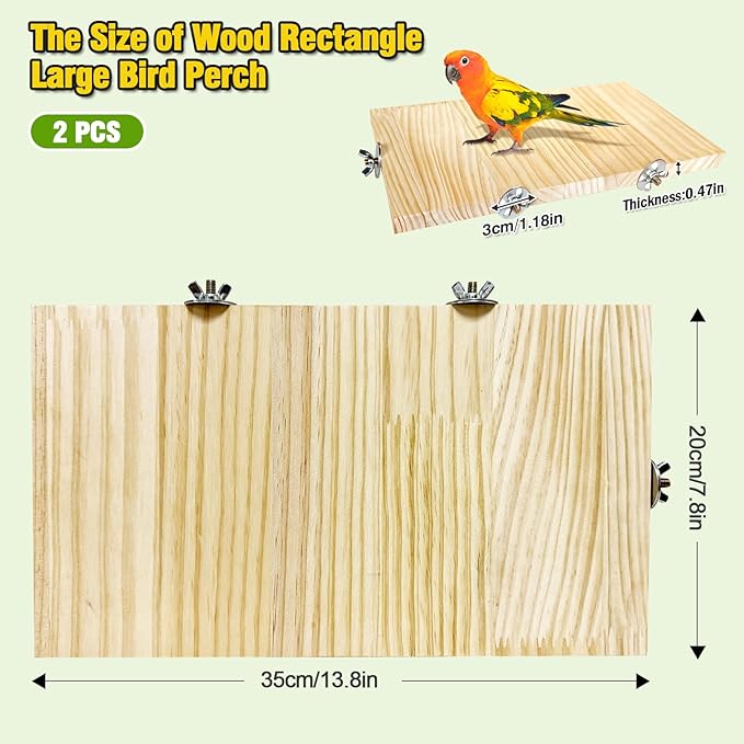 2PCS 13.8x7.9 inches Large Bird Perch Stand Wooden Parakeet Stand Platform - Image 3