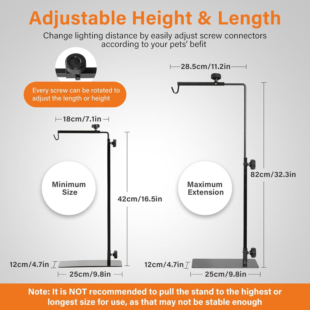 Simple Deluxe Reptile Light Stand Adjustable 16-32 inch Floor Lamp Holder, Metal Bracket for Reptile Tank & Terrarium Heating Light