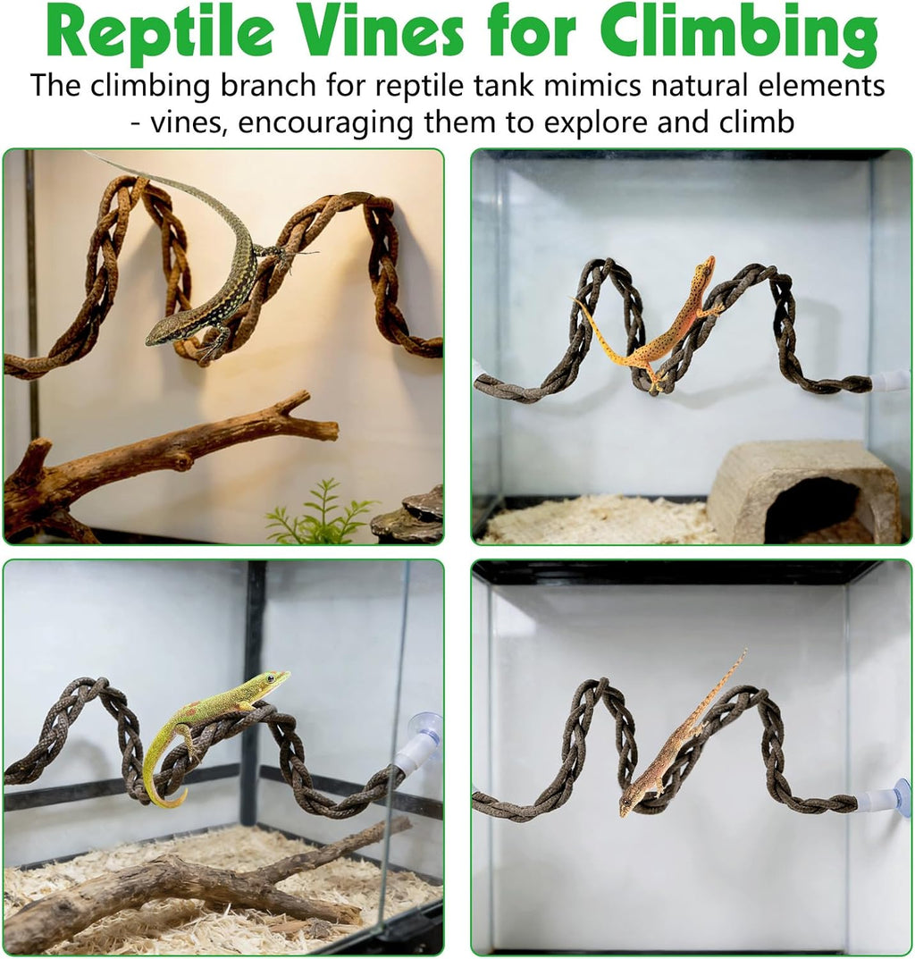 Bendable Reptile Vines with Suction Cups Artificial Reptile Climbing Jungle Vine Gecko Climbing Branches Terrarium Decoration for Gecko Habitat (19.7In, 2PCS)