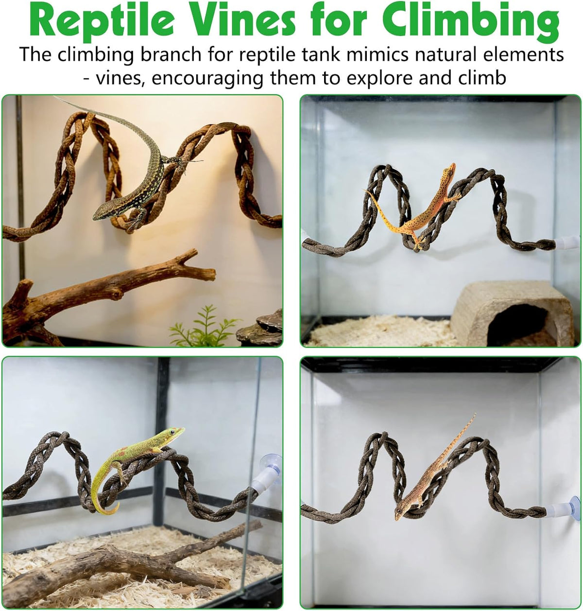 Bendable Reptile Vines with Suction Cups Artificial Reptile Climbing Jungle Vine Gecko Climbing Branches Terrarium Decoration for Gecko Habitat (19.7In, 2PCS)