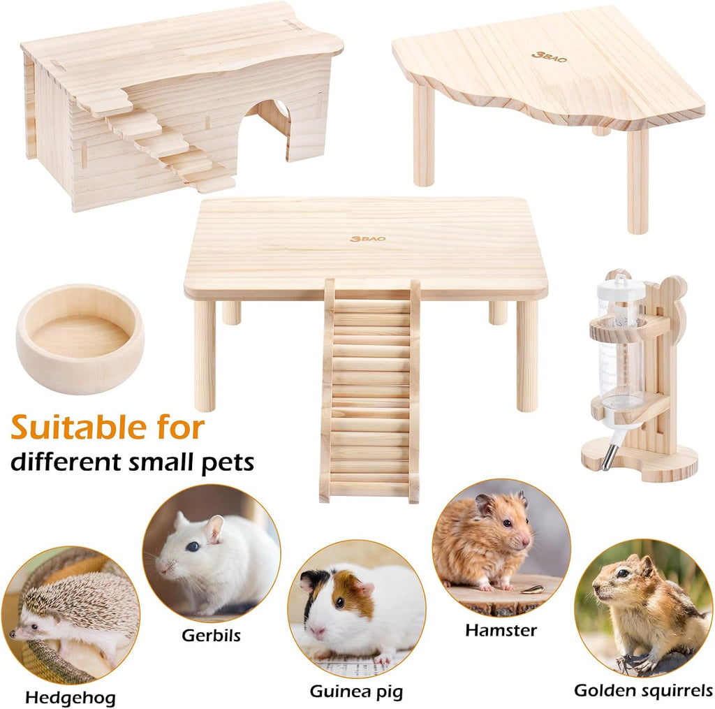 Hamster Play Wooden Platform 6-piece， Hamster cage Accessories Set