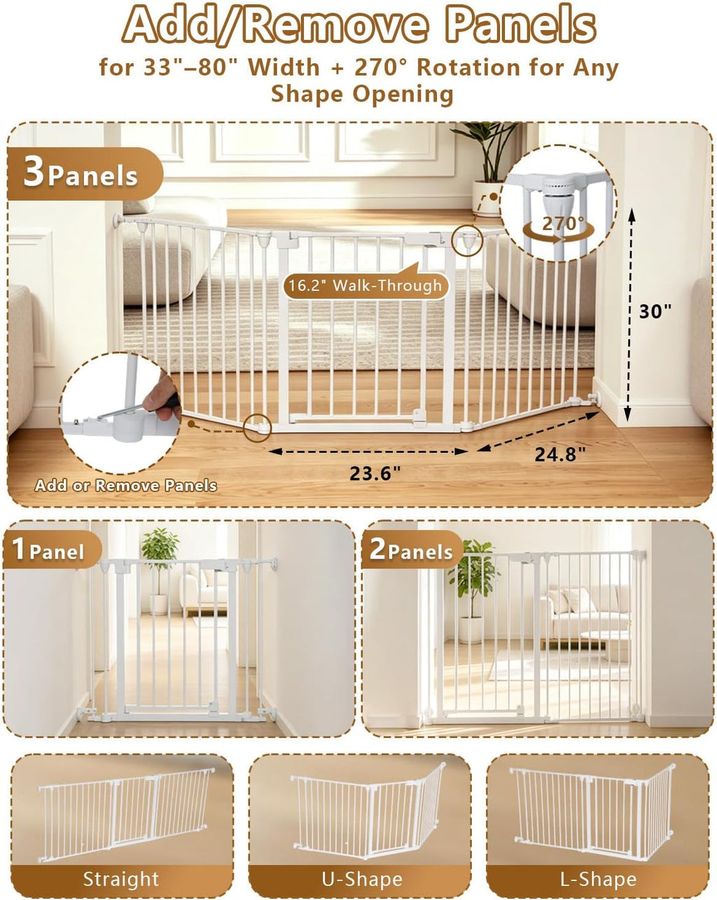 33-80" Extra Wide Baby Gate for Large Openings & Awkward Spaces, 30" Tall