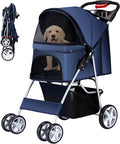 Foldable Pet Stroller 4 Wheels for Small Medium Dogs Cats,Blue