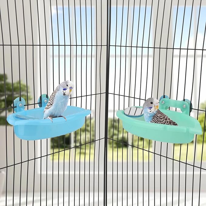 Wontee Bird Bath Box with Mirror Portable Parrot Hanging Bathroom Bathing Tub - Image 2