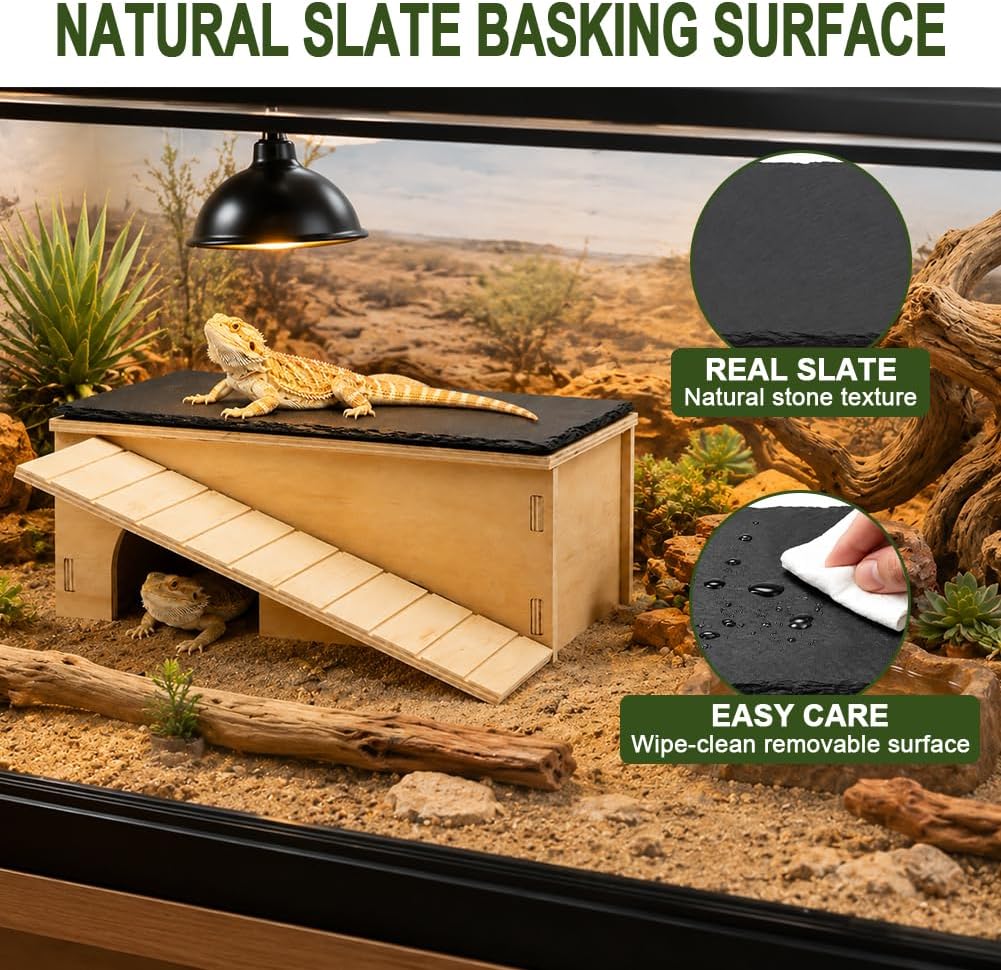 Bearded Dragon Basking Platform with Slate Rock (12.99 * 7.09 * 4.72in)
