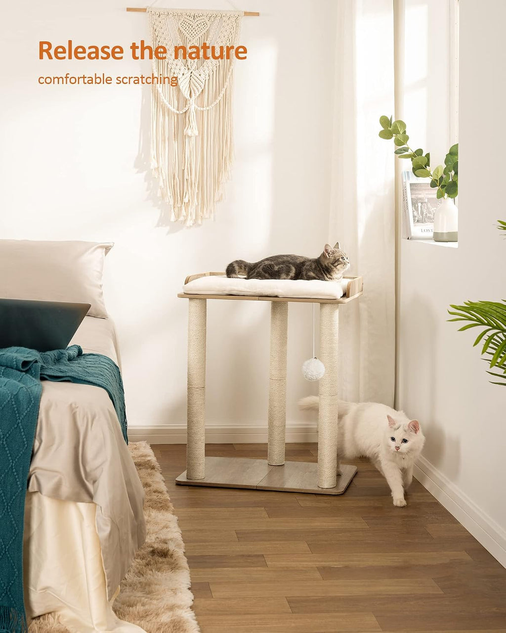 FourFurPets Modern Cat Tree for Large Cats, Full Sisal Cat Scratching Post